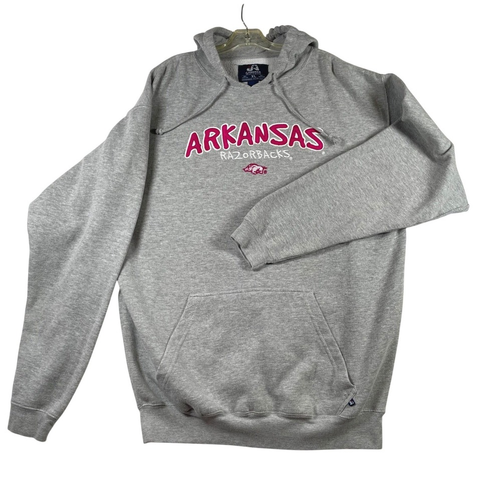 J America Arkansas Razorbacks Hoodie Mens XL Gray Embroidered Fleece Sweatshirt